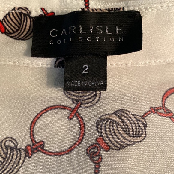 Carlisle Collection Silk Ivory & Red Chain Knot Print Blouse - 2 - Picture 9 of 11